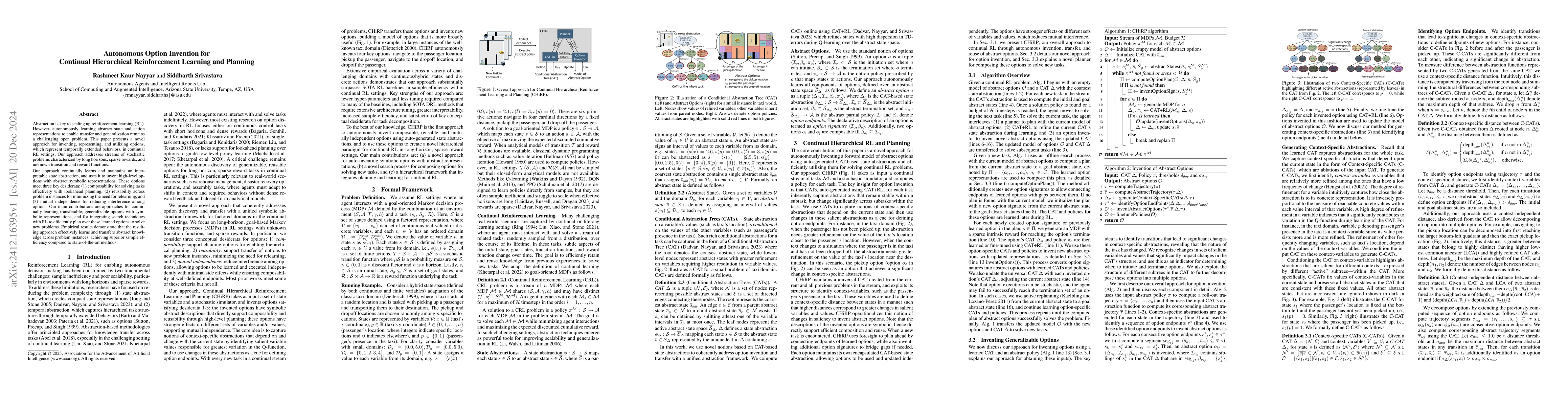 Thumbnail for Autonomous Option Invention for Continual Hierarchical Reinforcement
  Learning and Planning