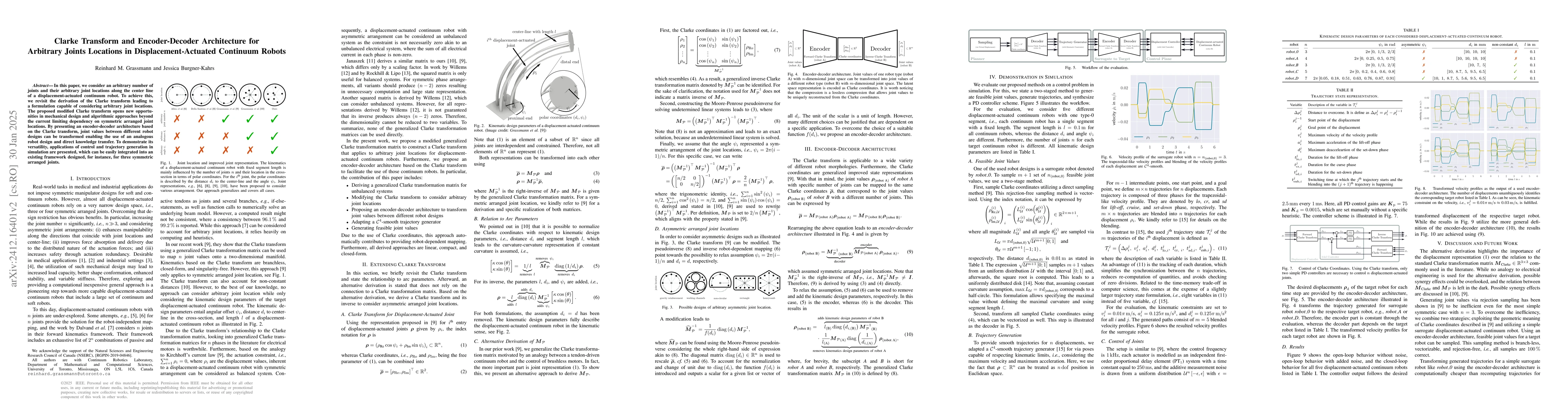 Thumbnail for Clarke Transform and Encoder-Decoder Architecture for Arbitrary Joints
  Locations in Displacement-Actuated Continuum Robots