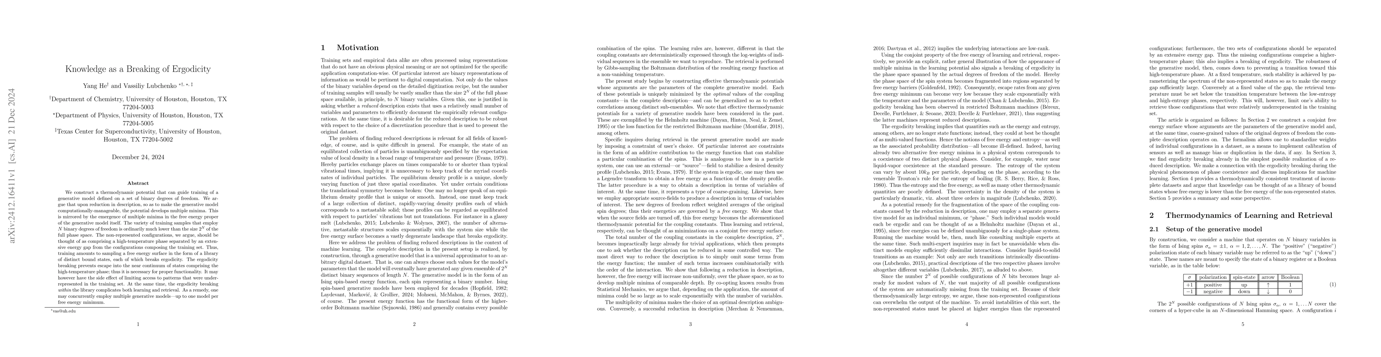 Thumbnail for Knowledge as a Breaking of Ergodicity