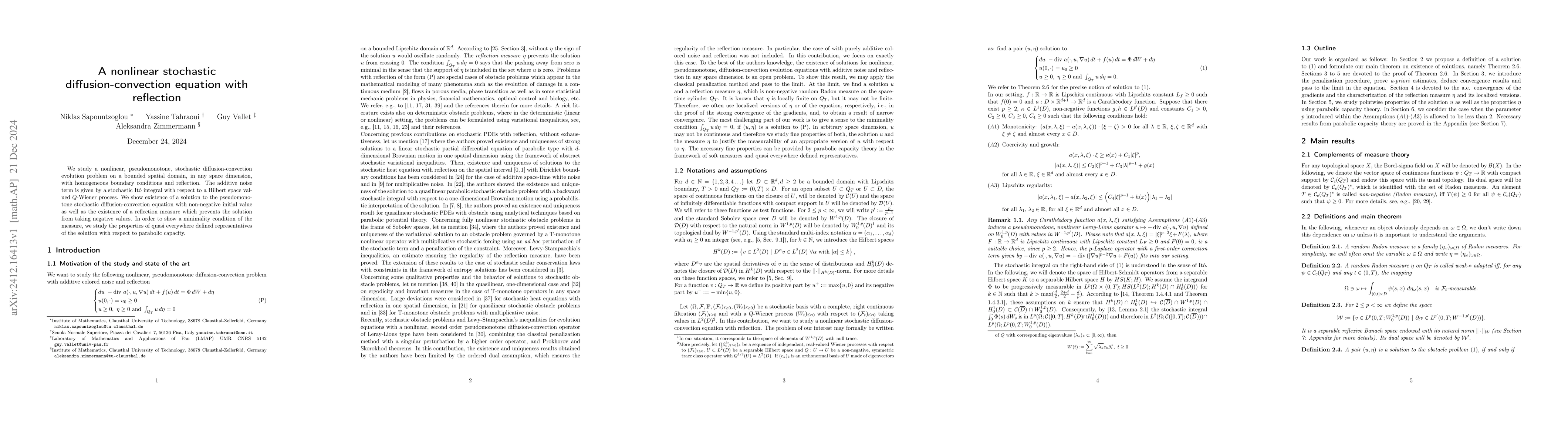 Thumbnail for A nonlinear stochastic diffusion-convection equation with reflection