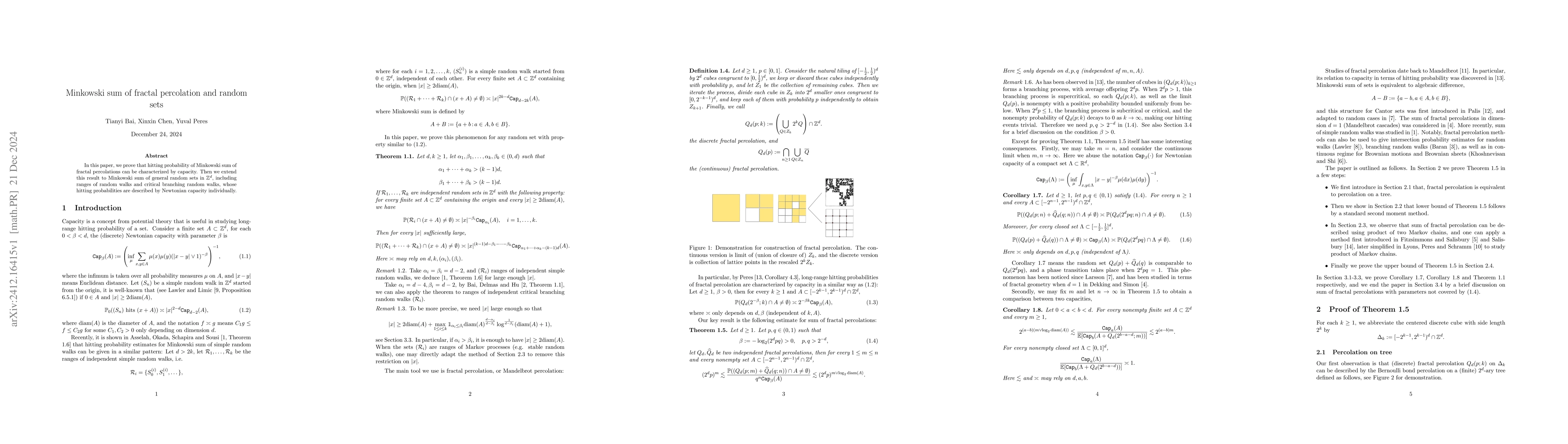 Thumbnail for Minkowski sum of fractal percolation and random sets