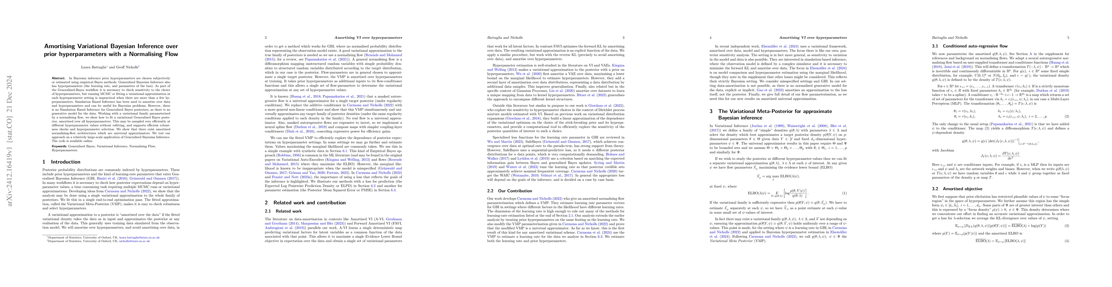 Thumbnail for Amortising Variational Bayesian Inference over prior hyperparameters
  with a Normalising Flow