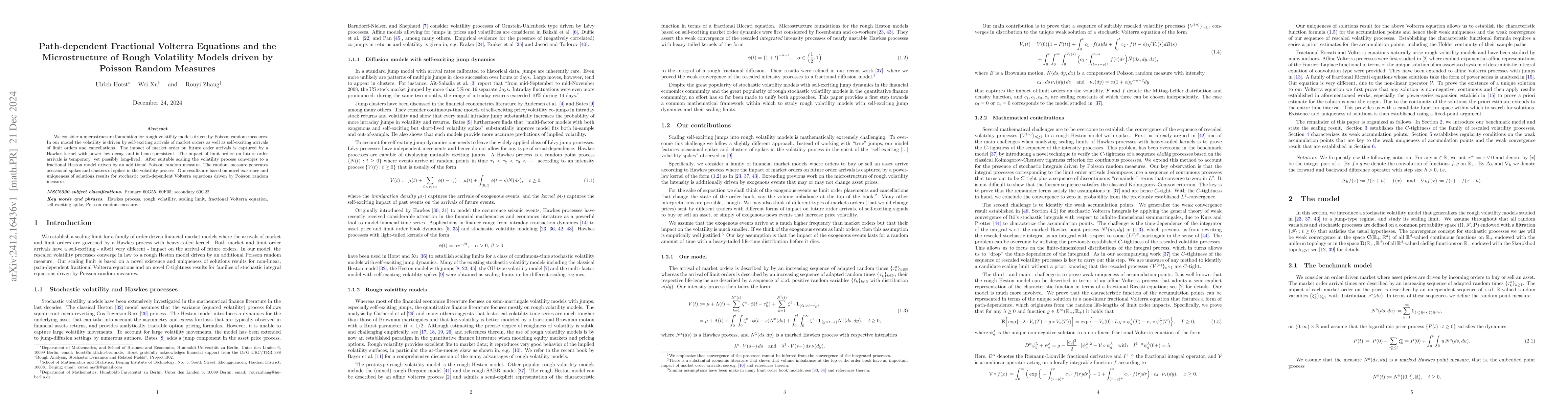 Thumbnail for Path-dependent Fractional Volterra Equations and the Microstructure of
  Rough Volatility Models driven by Poisson Random Measures