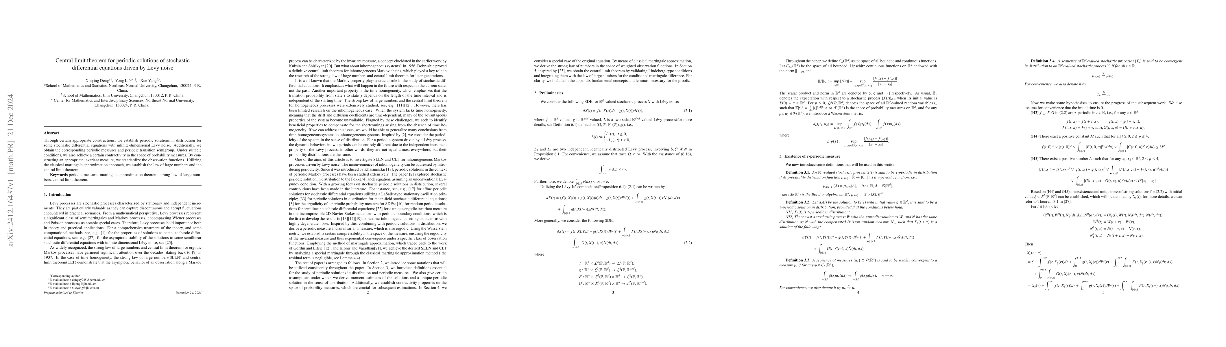 Thumbnail for Central limit theorem for periodic solutions of stochastic differential
  equations driven by Levy noise