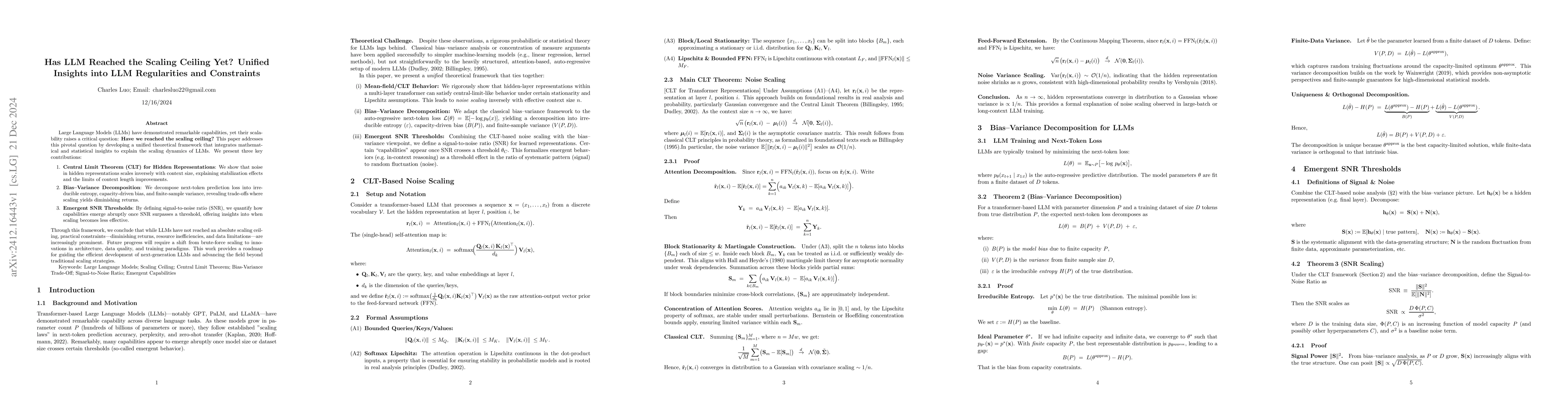 Thumbnail for Has LLM Reached the Scaling Ceiling Yet? Unified Insights into LLM
  Regularities and Constraints