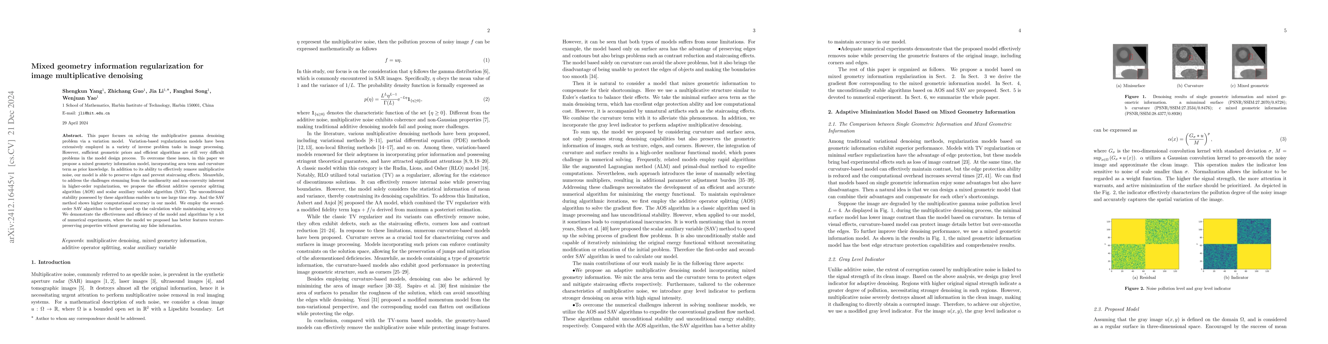 Thumbnail for Mixed geometry information regularization for image multiplicative
  denoising