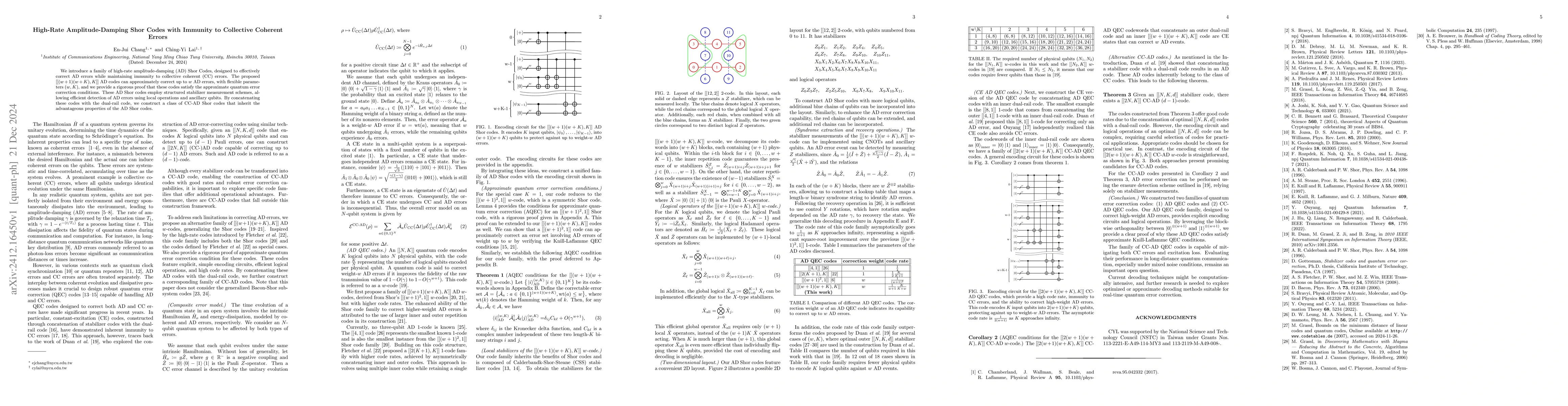 Thumbnail for High-Rate Amplitude-Damping Shor Codes with Immunity to Collective
  Coherent Errors