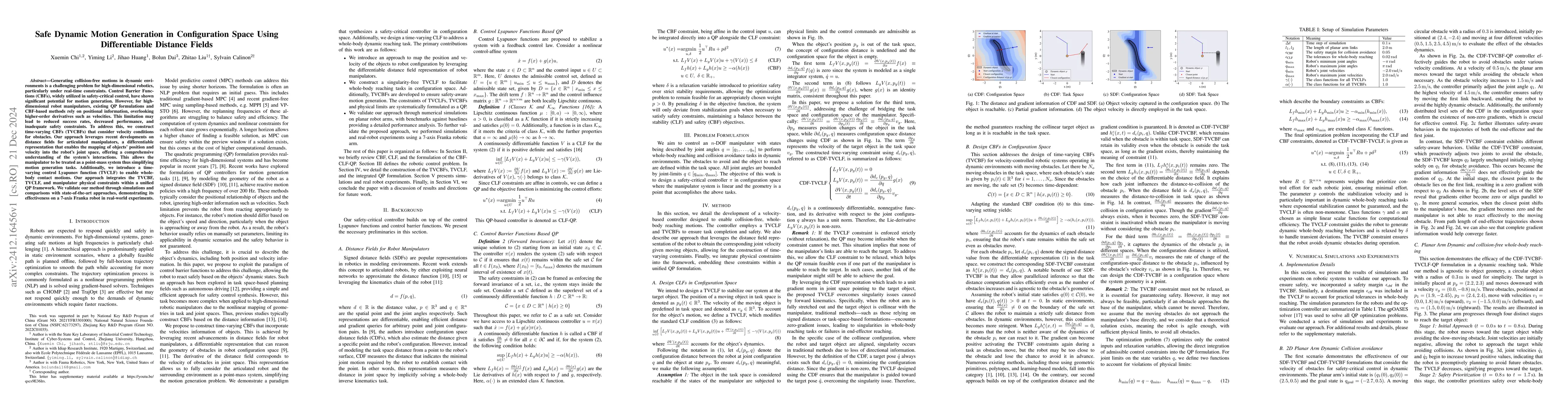 Thumbnail for Safe Dynamic Motion Generation in Configuration Space Using
  Differentiable Distance Fields