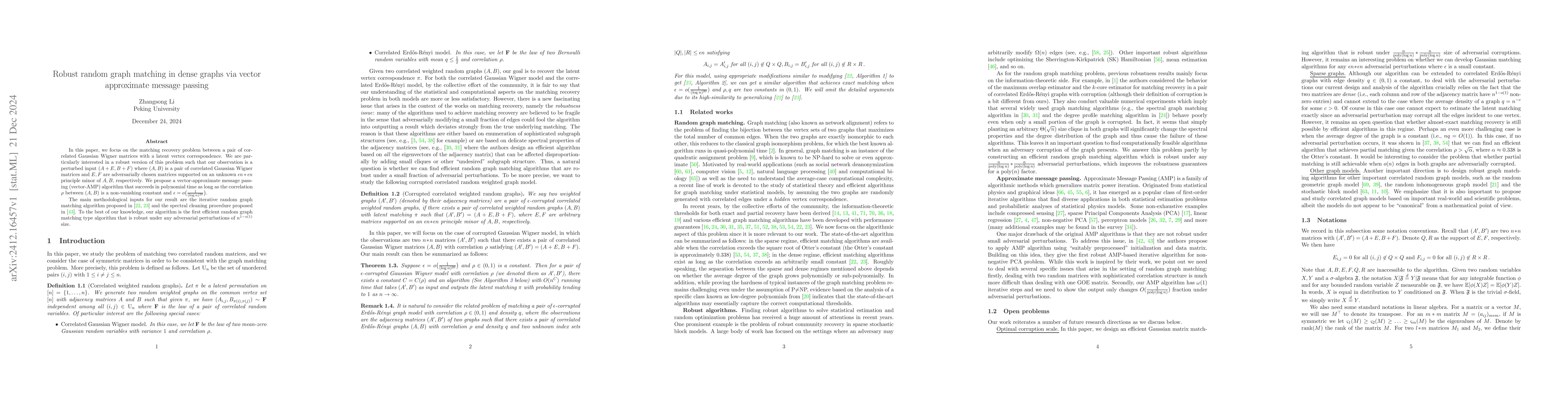 Thumbnail for Robust random graph matching in dense graphs via vector approximate
  message passing