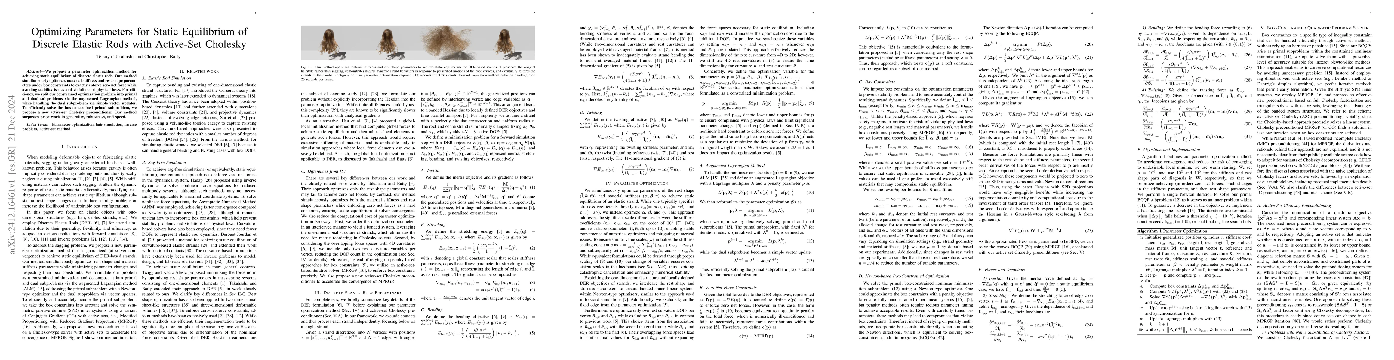 Thumbnail for Optimizing Parameters for Static Equilibrium of Discrete Elastic Rods
  with Active-Set Cholesky
