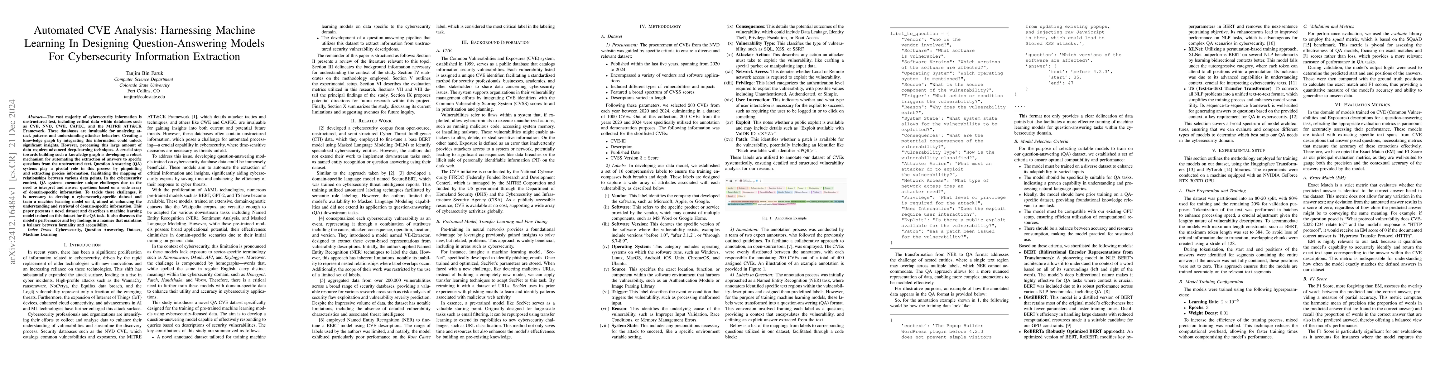 Thumbnail for Automated CVE Analysis: Harnessing Machine Learning In Designing
  Question-Answering Models For Cybersecurity Information Extraction