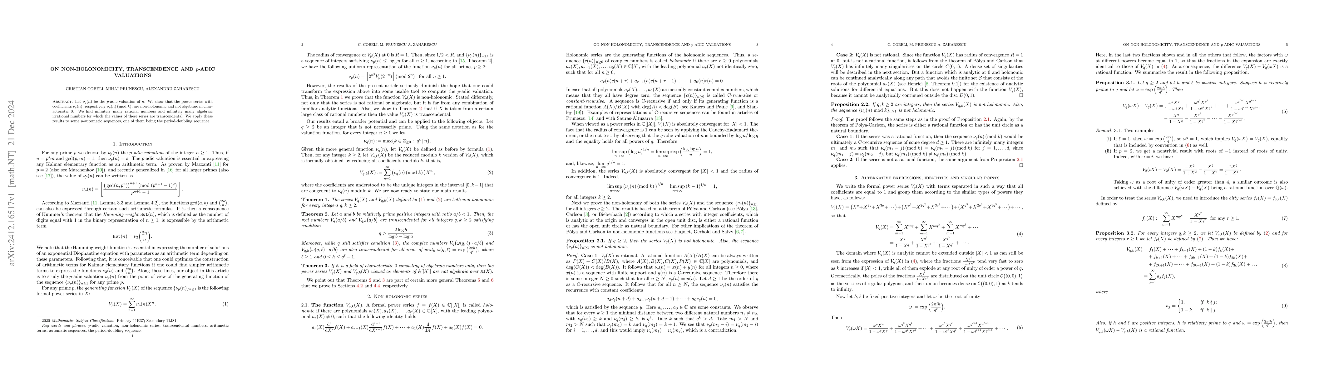 Thumbnail for On non-holonomicity, transcendence and $p$-adic valuations