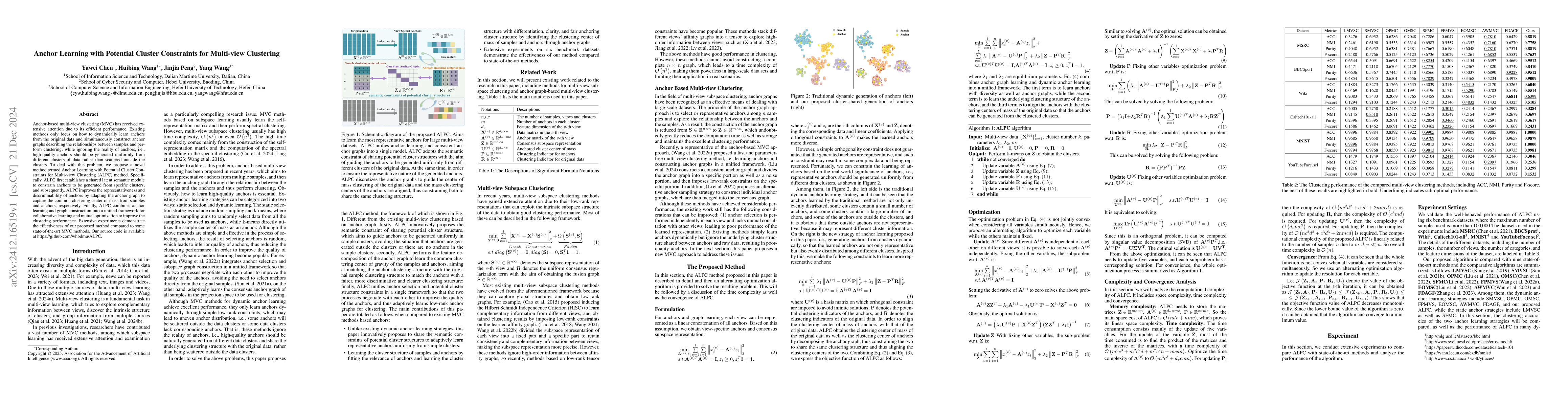 Thumbnail for Anchor Learning with Potential Cluster Constraints for Multi-view
  Clustering