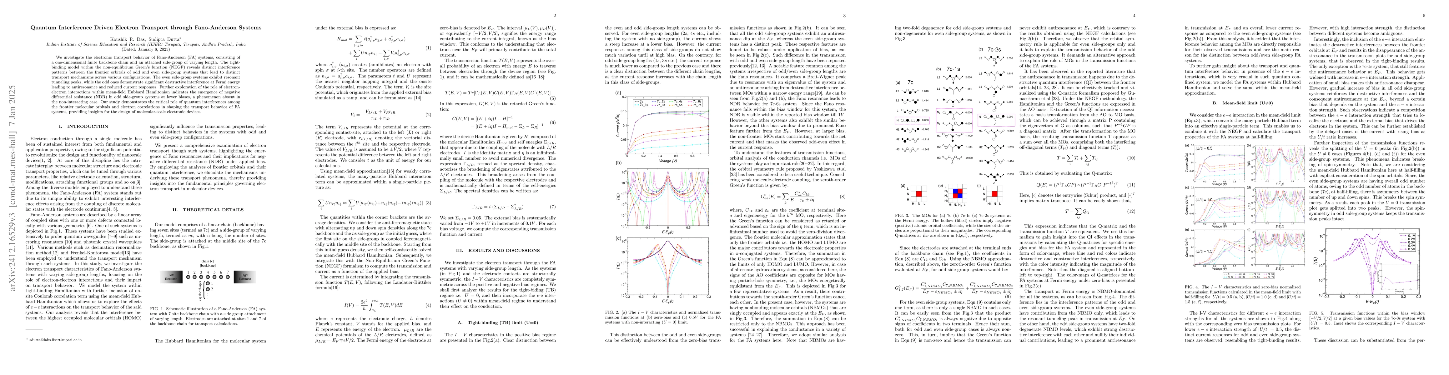 Thumbnail for Quantum Interference Driven Electron Transport through Fano-Anderson
  Systems