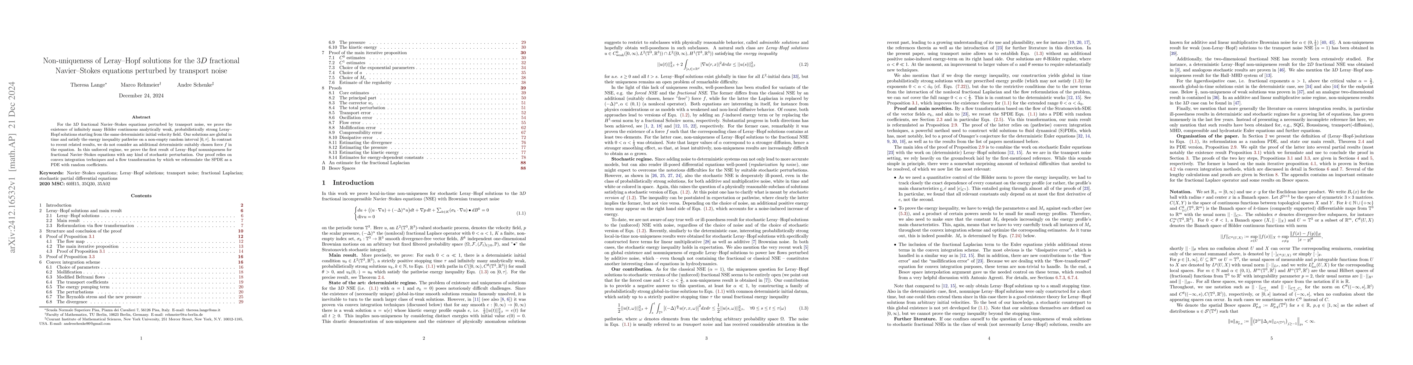 Thumbnail for Non-uniqueness of Leray--Hopf solutions for the $3D$ fractional
  Navier--Stokes equations perturbed by transport noise