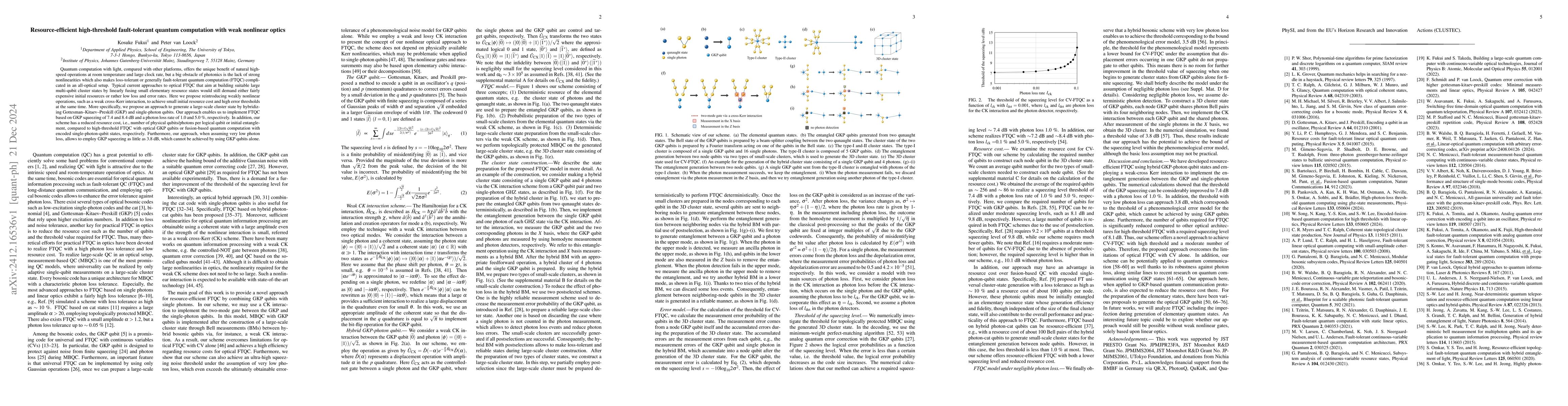 Thumbnail for Resource-efficient high-threshold fault-tolerant quantum computation
  with weak nonlinear optics