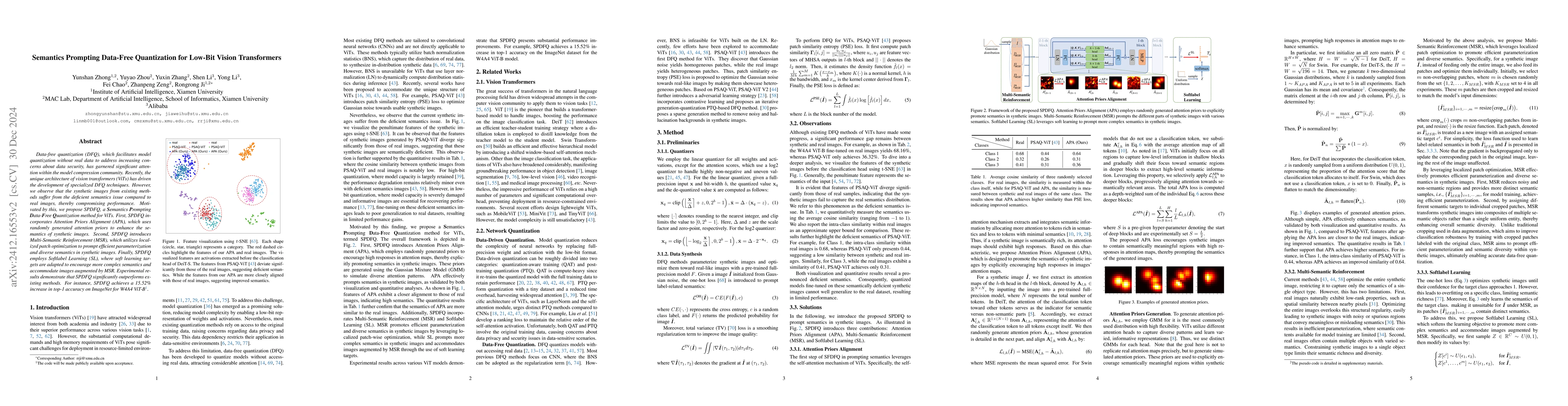Thumbnail for Semantics Prompting Data-Free Quantization for Low-Bit Vision
  Transformers