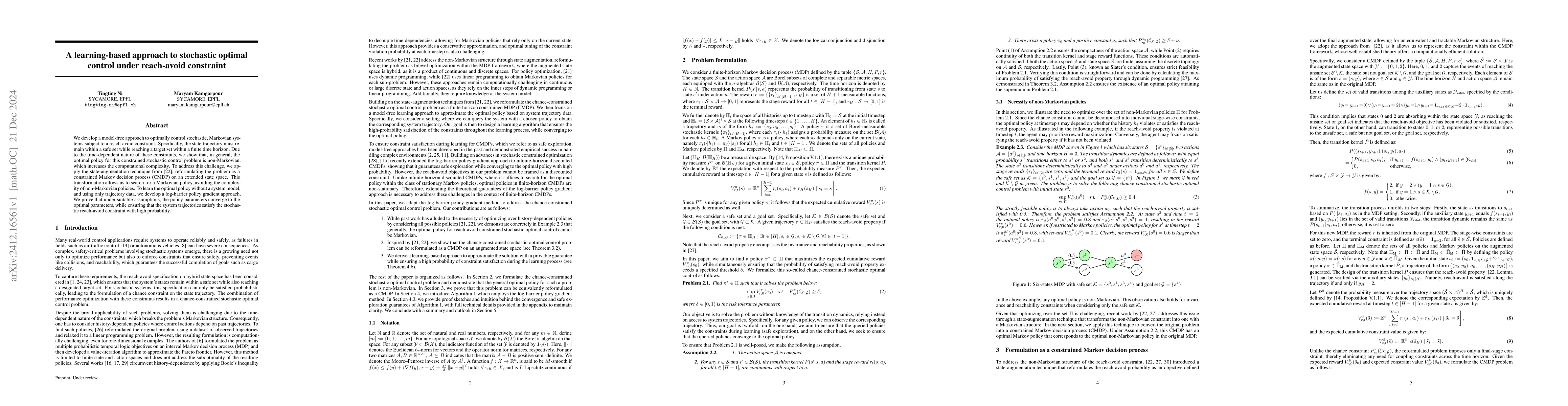 Thumbnail for A learning-based approach to stochastic optimal control under
  reach-avoid constraint