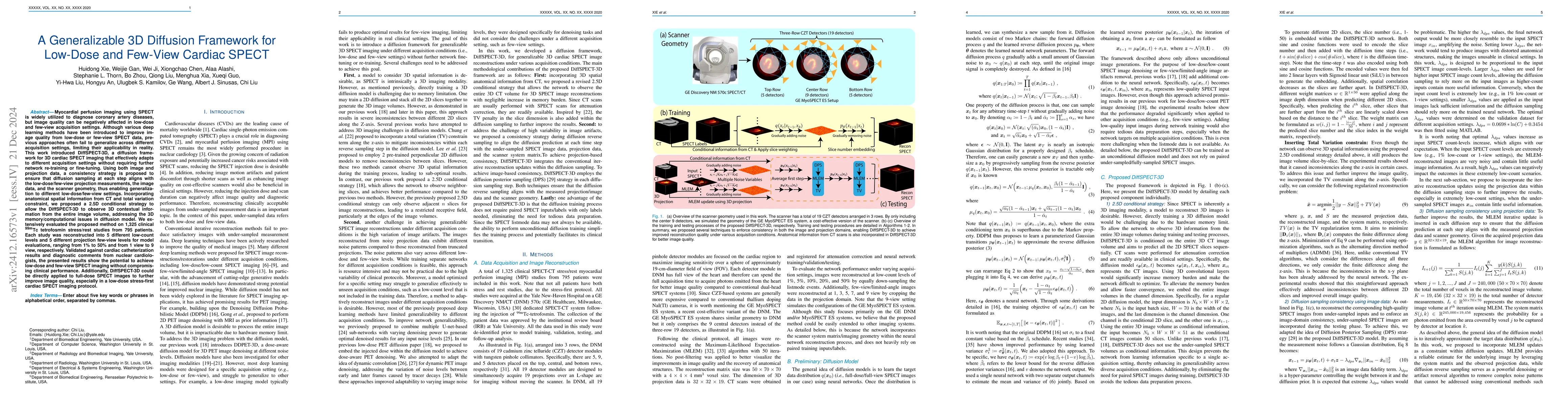 Thumbnail for A Generalizable 3D Diffusion Framework for Low-Dose and Few-View Cardiac
  SPECT