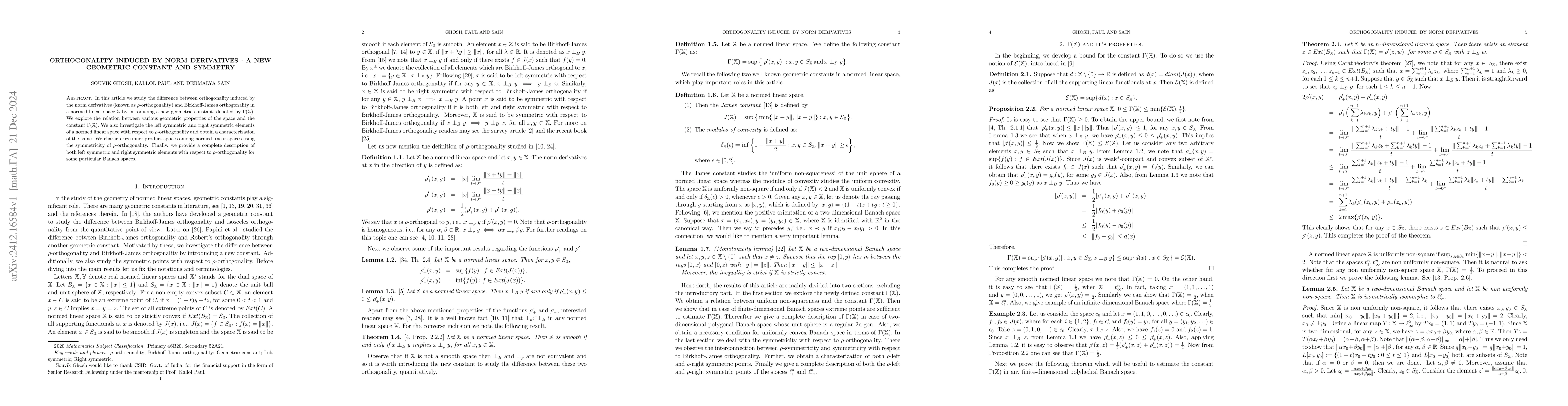Thumbnail for Orthogonality induced by norm derivatives : A new geometric constant and
  symmetry
