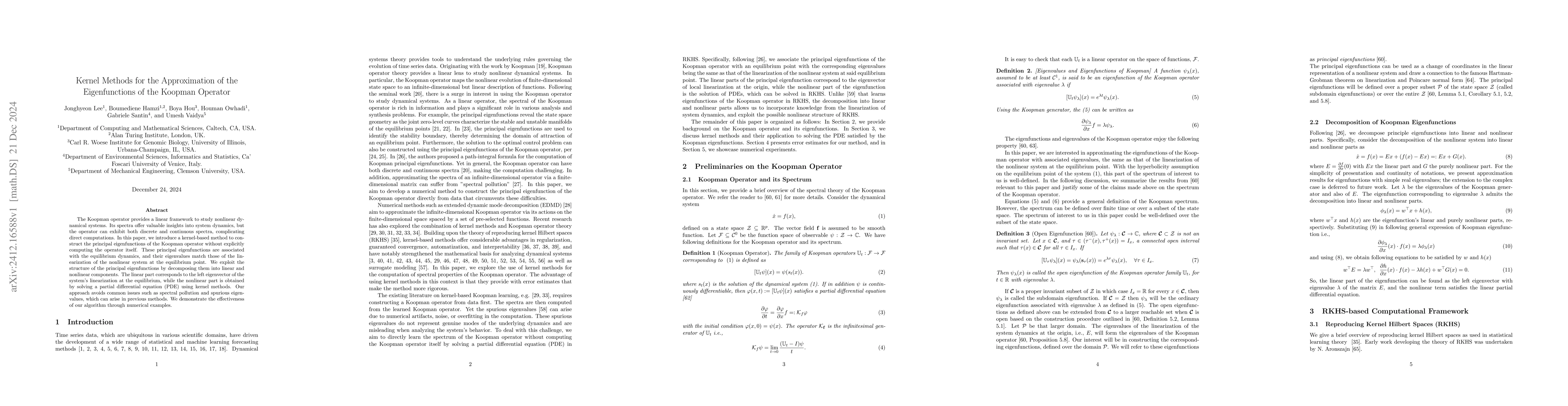 Thumbnail for Kernel Methods for the Approximation of the Eigenfunctions of the
  Koopman Operator