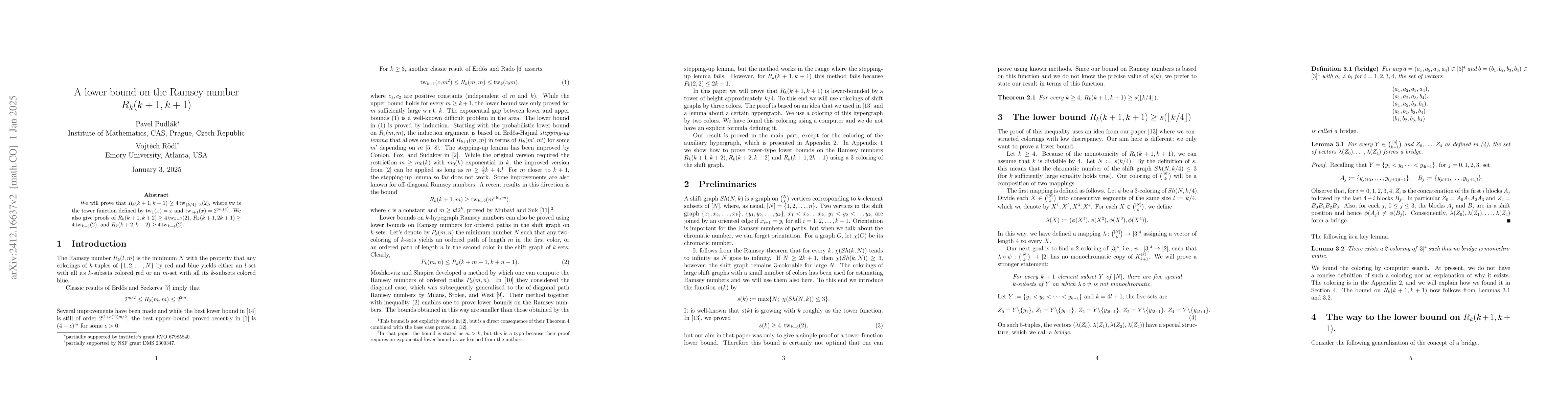 Thumbnail for A lower bound on the Ramsey number $R_k(k+1,k+1)$