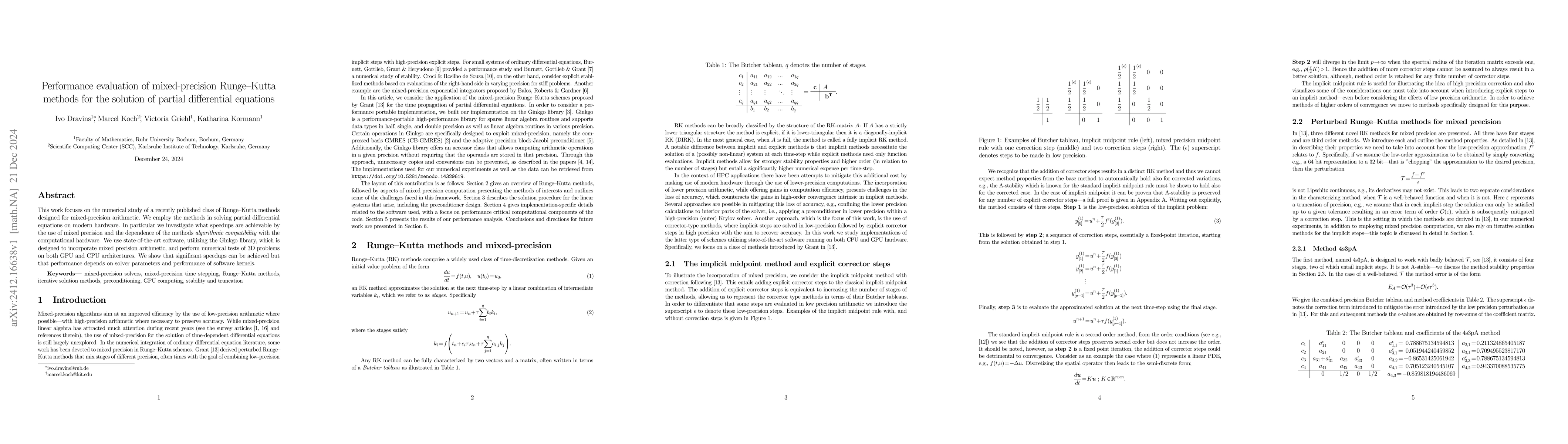 Thumbnail for Performance evaluation of mixed-precision Runge-Kutta methods for the
  solution of partial differential equations