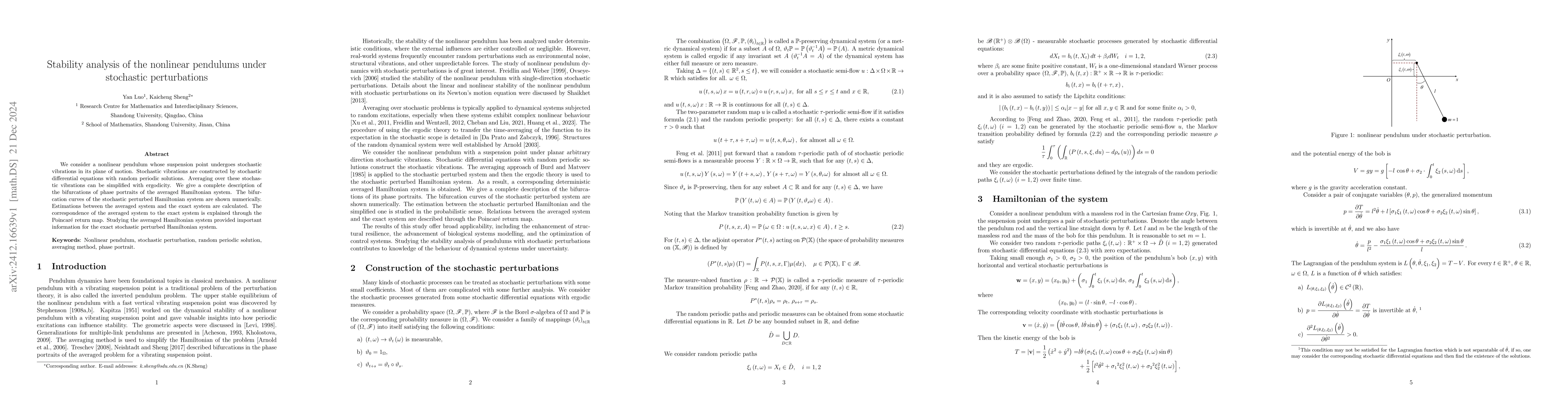 Thumbnail for Stability analysis of the nonlinear pendulums under stochastic
  perturbations