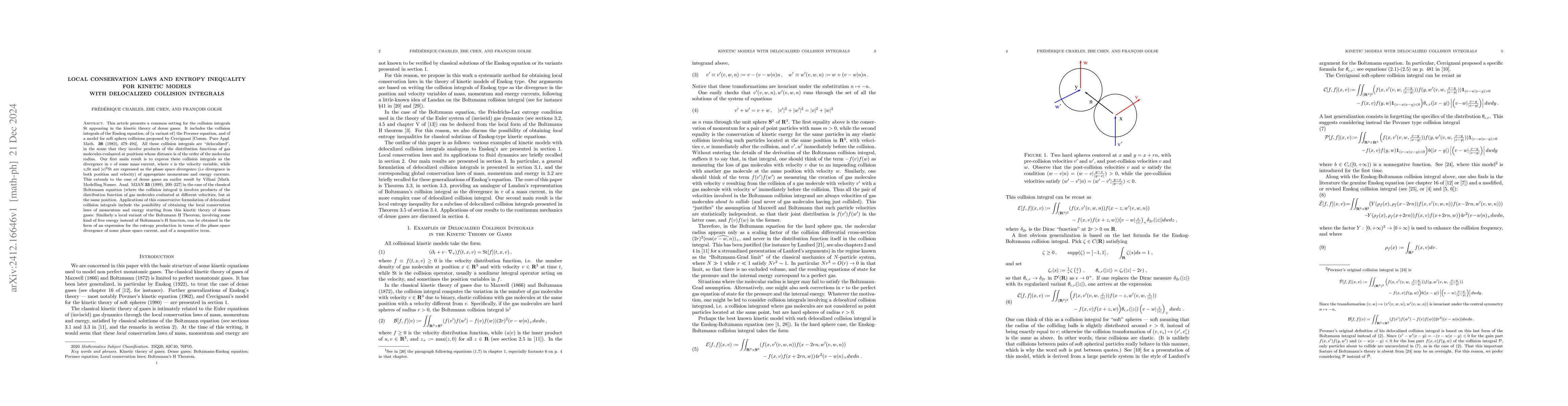 Thumbnail for Local Conservation Laws and Entropy Inequality for Kinetic Models with
  Delocalized Collision Integrals