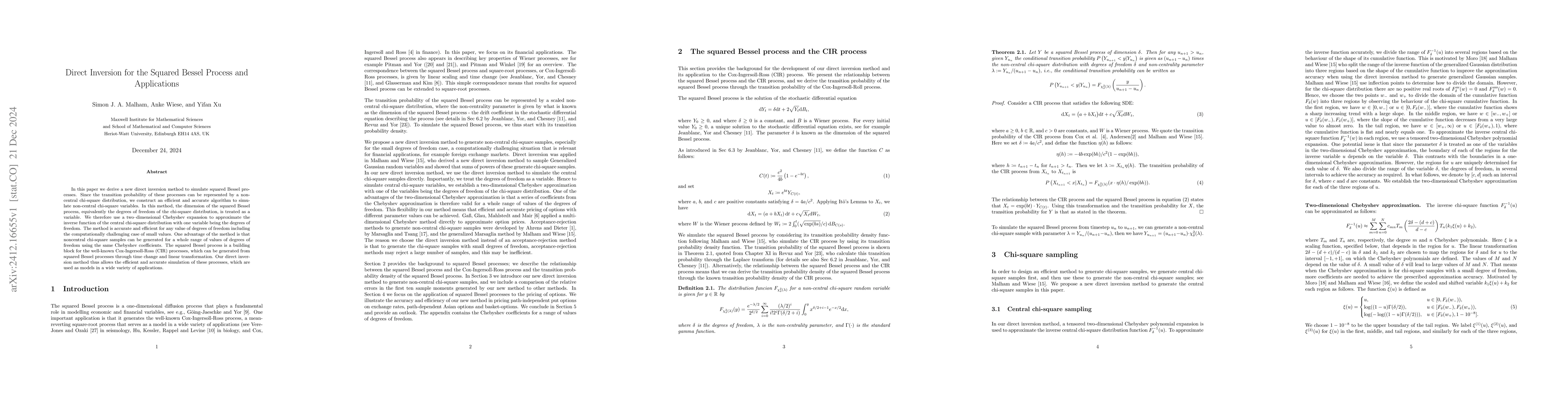 Thumbnail for Direct Inversion for the Squared Bessel Process and Applications