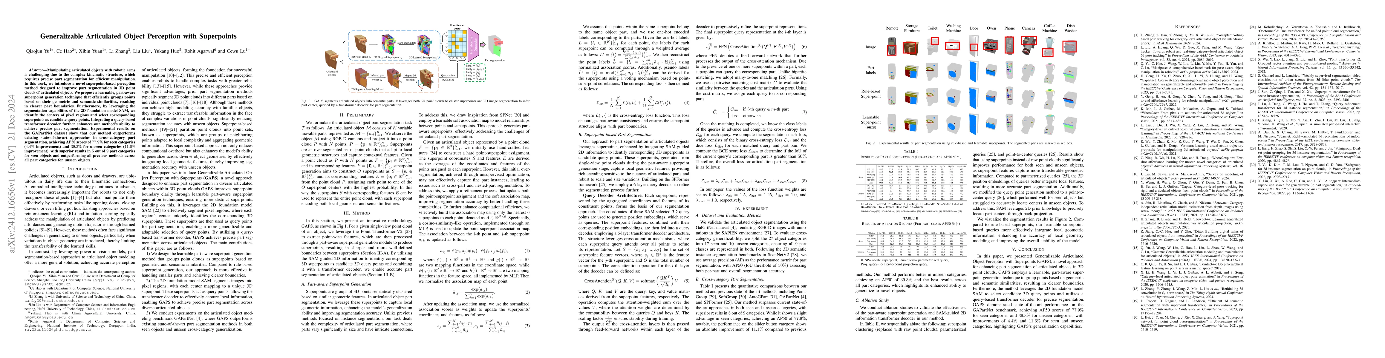 Thumbnail for Generalizable Articulated Object Perception with Superpoints