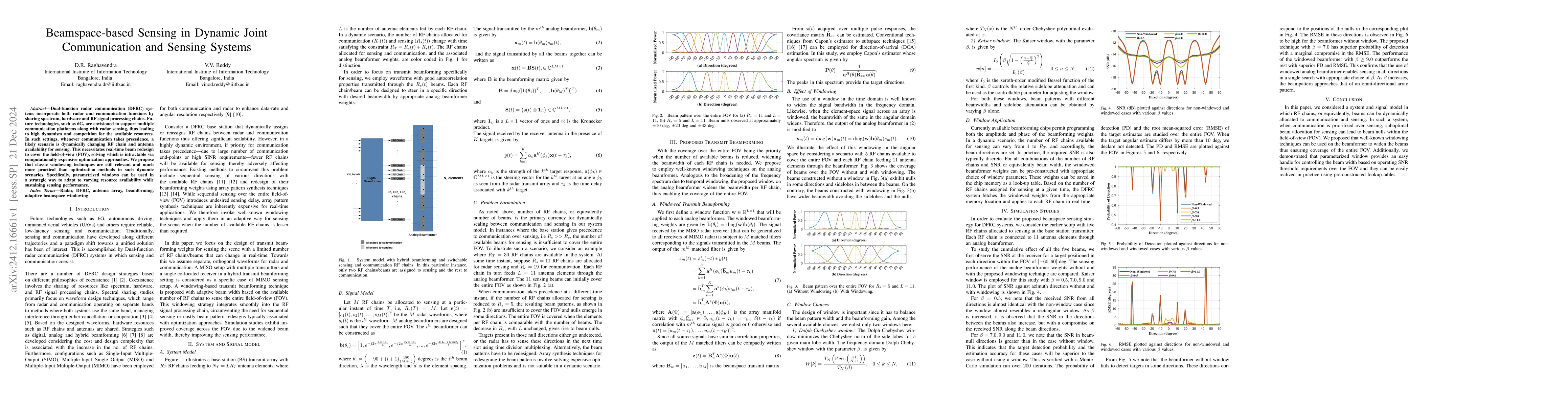 Thumbnail for Beamspace-based Sensing in Dynamic Joint Communication and Sensing
  Systems