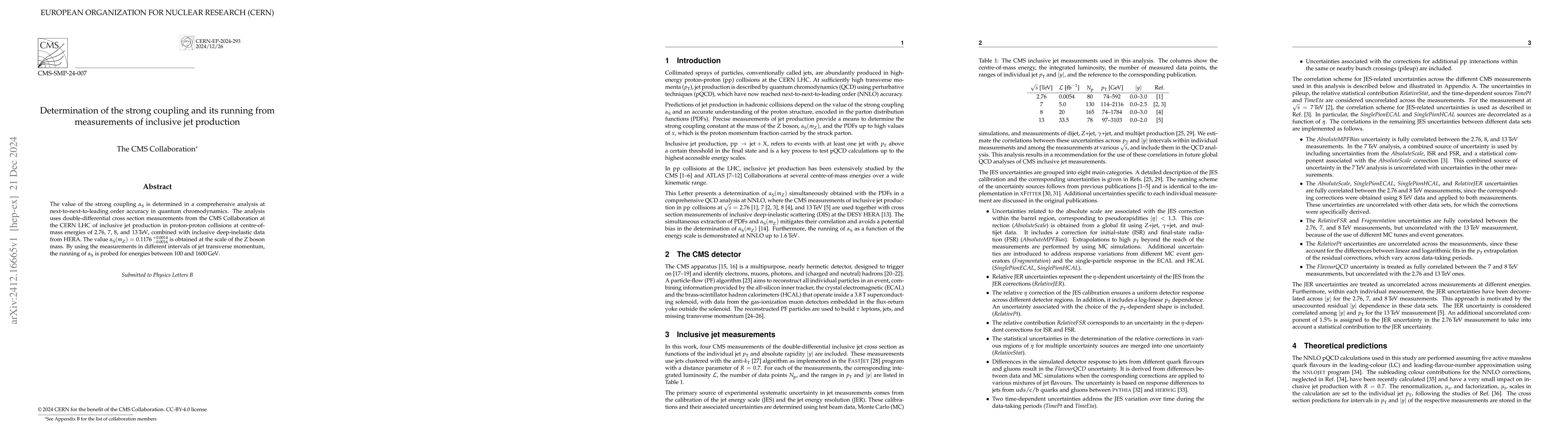 Thumbnail for Determination of the strong coupling and its running from measurements
  of inclusive jet production