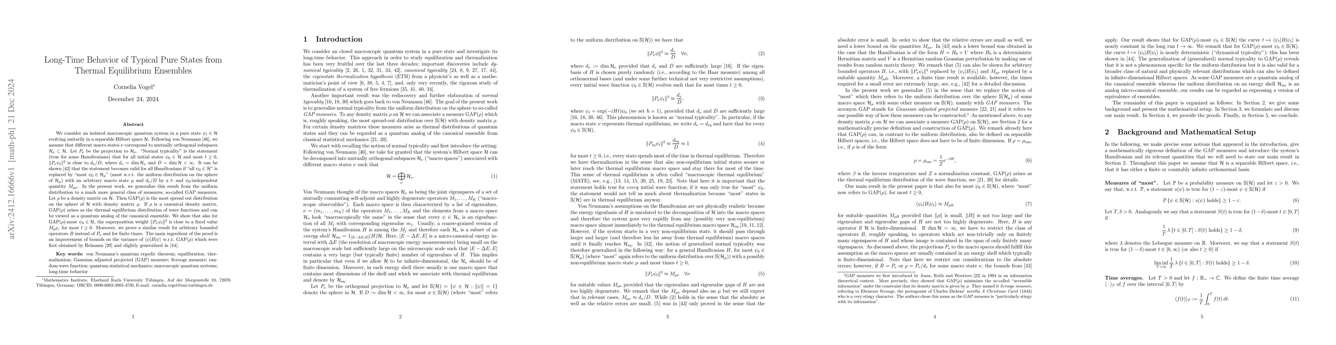 Thumbnail for Long-Time Behavior of Typical Pure States from Thermal Equilibrium
  Ensembles