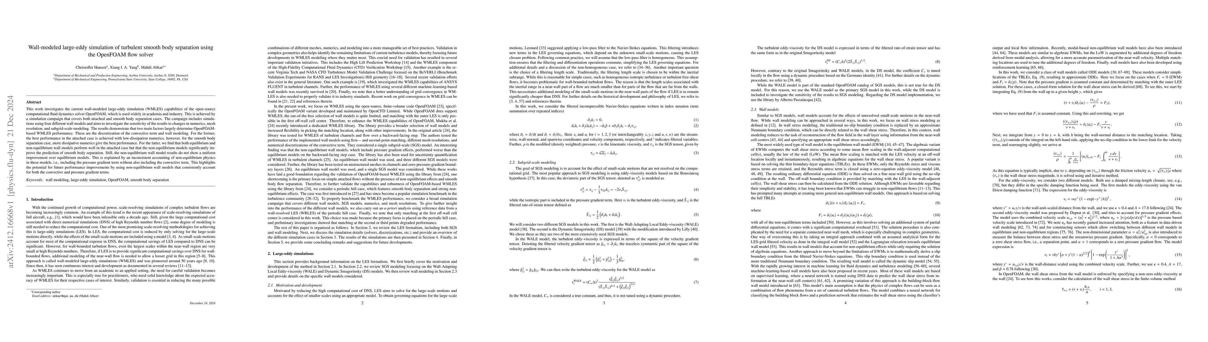 Thumbnail for Wall-modeled large-eddy simulation of turbulent smooth body separation
  using the OpenFOAM flow solver