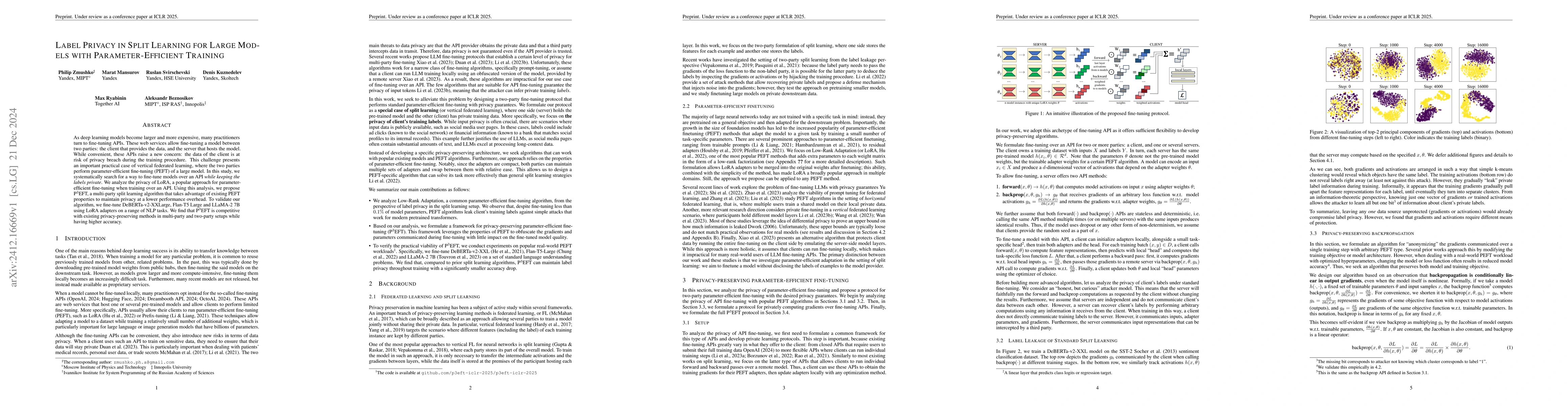 Thumbnail for Label Privacy in Split Learning for Large Models with
  Parameter-Efficient Training