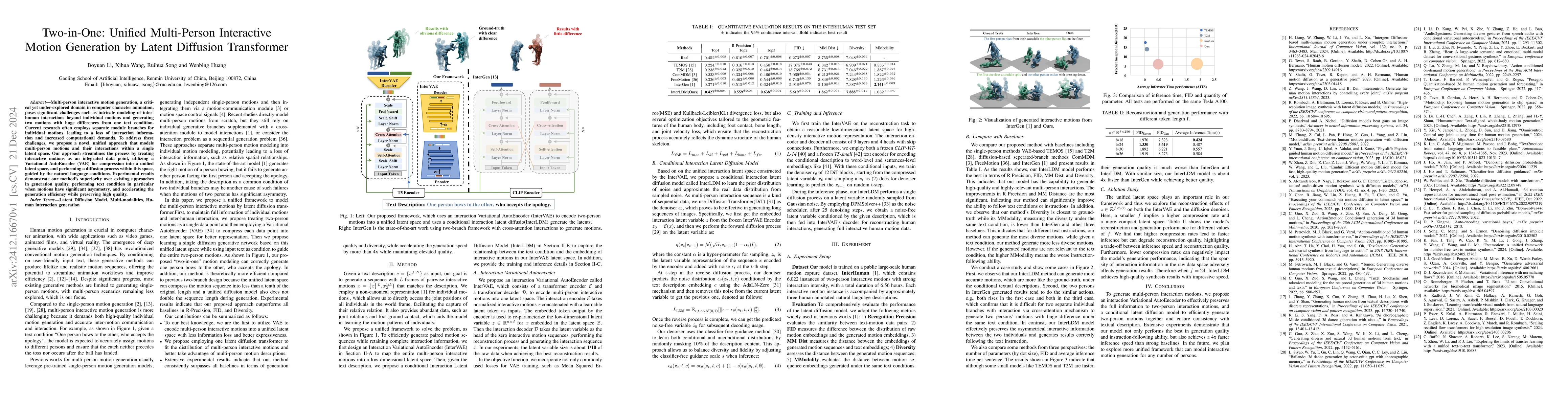 Thumbnail for Two-in-One: Unified Multi-Person Interactive Motion Generation by Latent
  Diffusion Transformer