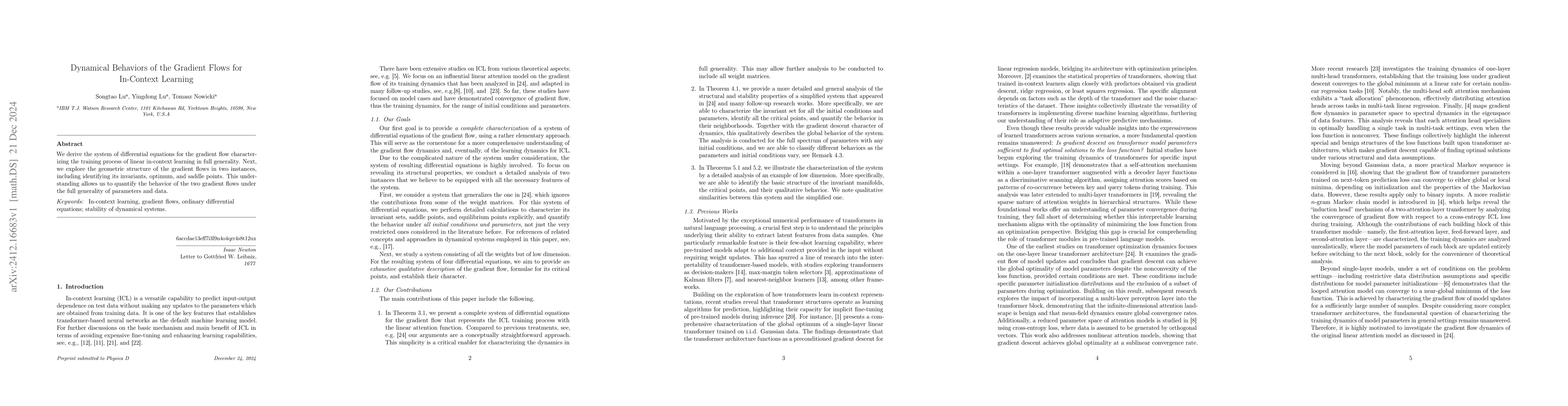 Thumbnail for Dynamical Behaviors of the Gradient Flows for In-Context Learning