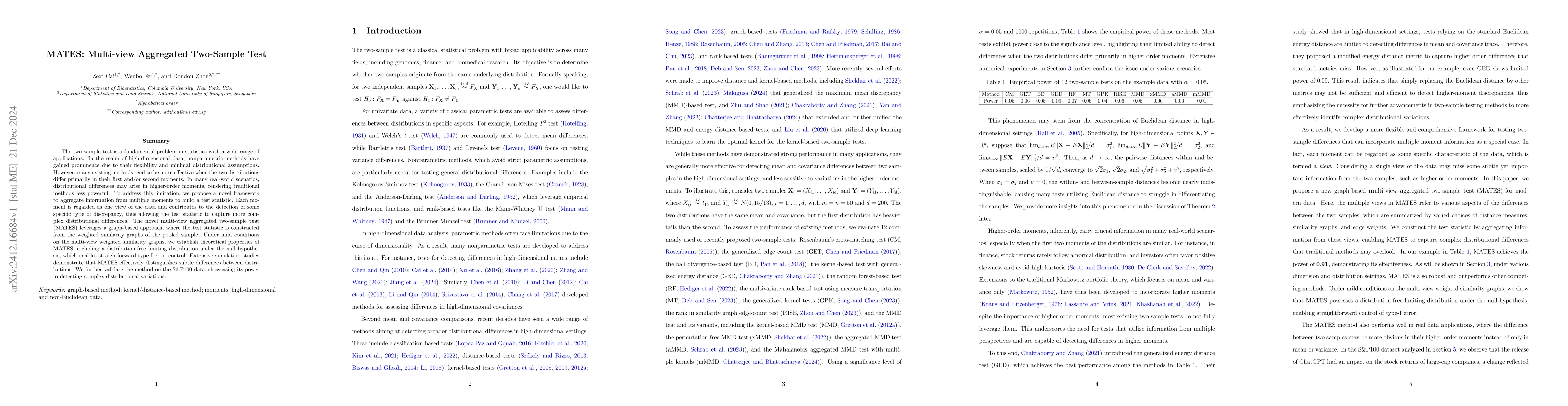 Thumbnail for MATES: Multi-view Aggregated Two-Sample Test