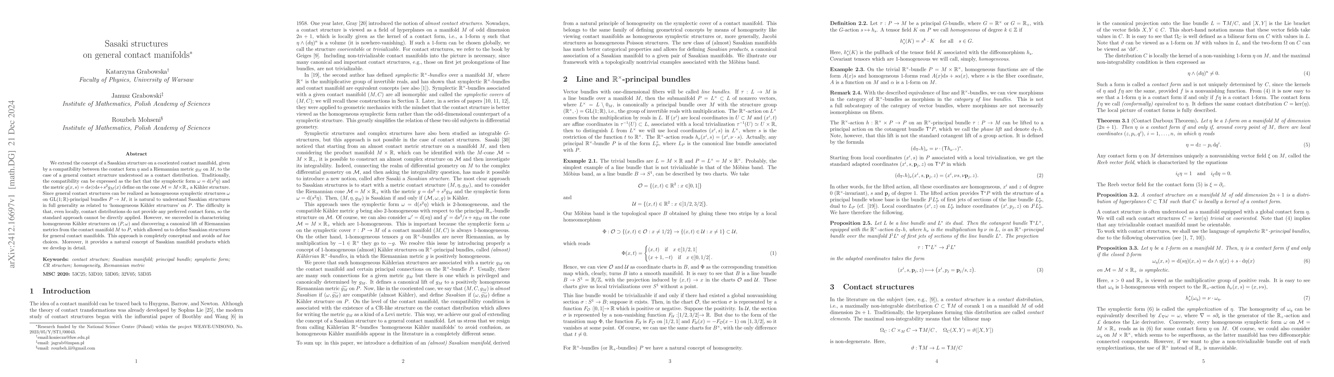 Thumbnail for Sasaki structures on general contact manifolds