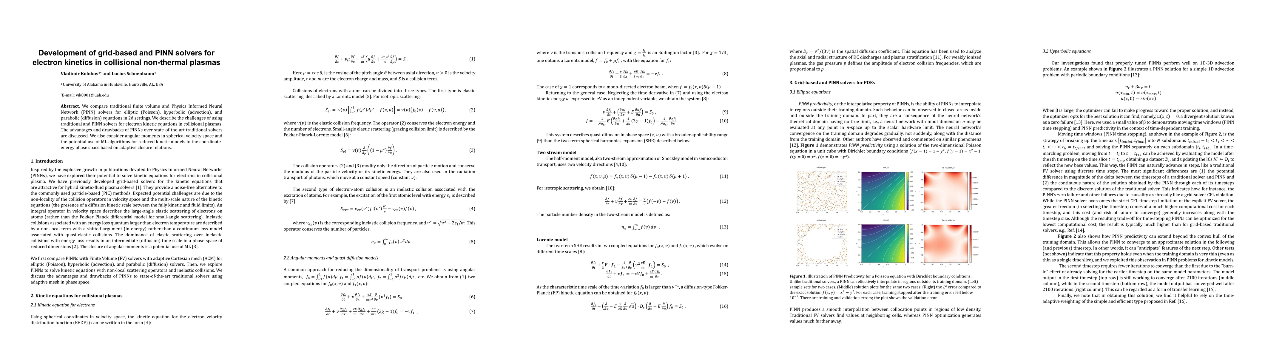 Thumbnail for Development of grid-based and PINN solvers for electron kinetics in
  collisional non-thermal plasmas