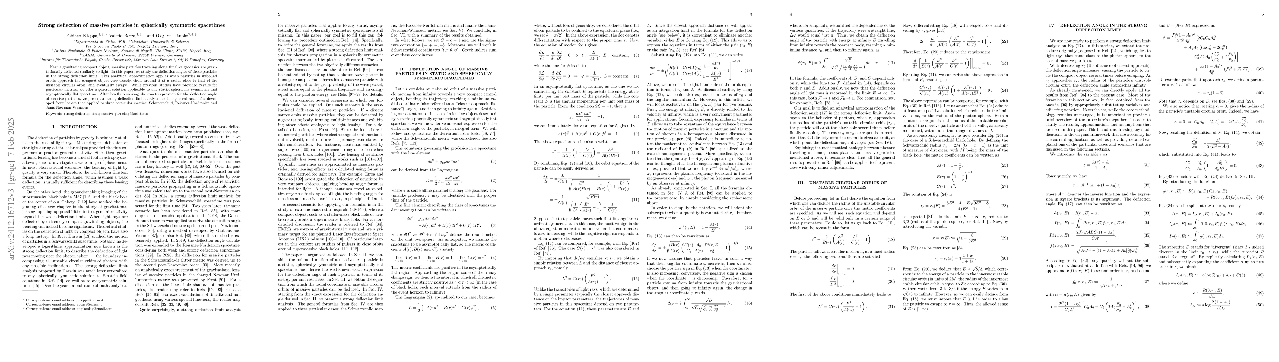 Thumbnail for Strong deflection of massive particles in spherically symmetric
  spacetimes