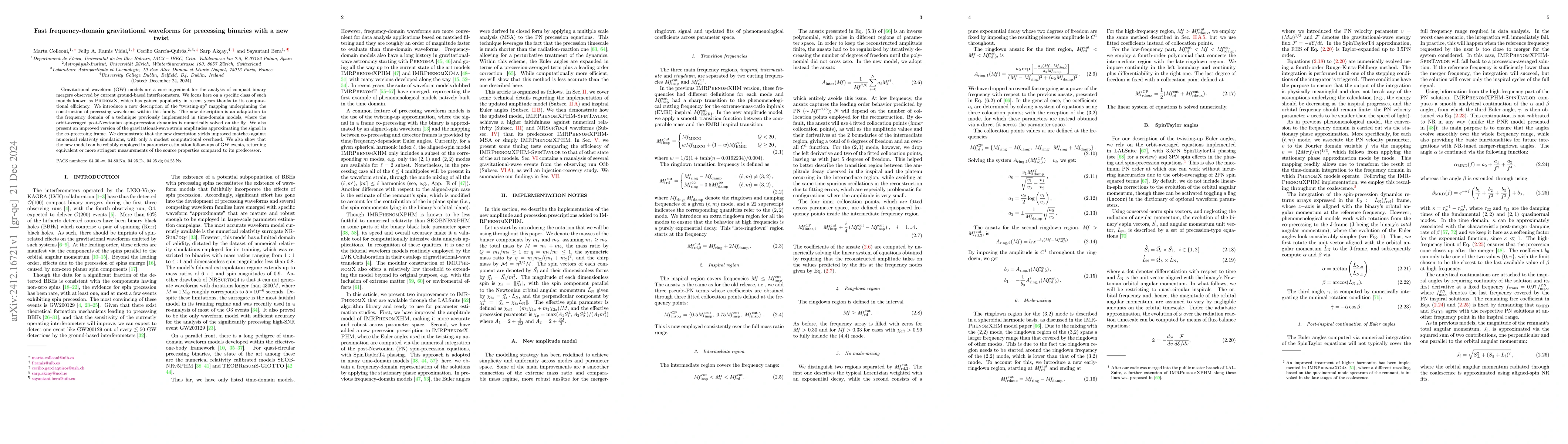 Thumbnail for Fast frequency-domain gravitational waveforms for precessing binaries
  with a new twist