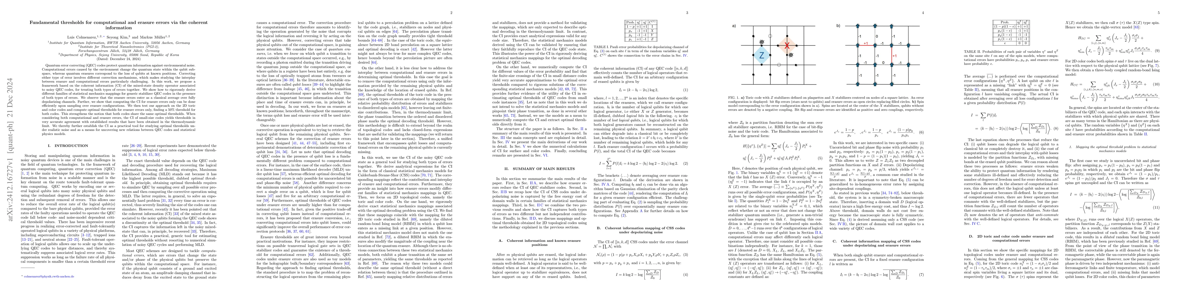 Thumbnail for Fundamental thresholds for computational and erasure errors via the
  coherent information
