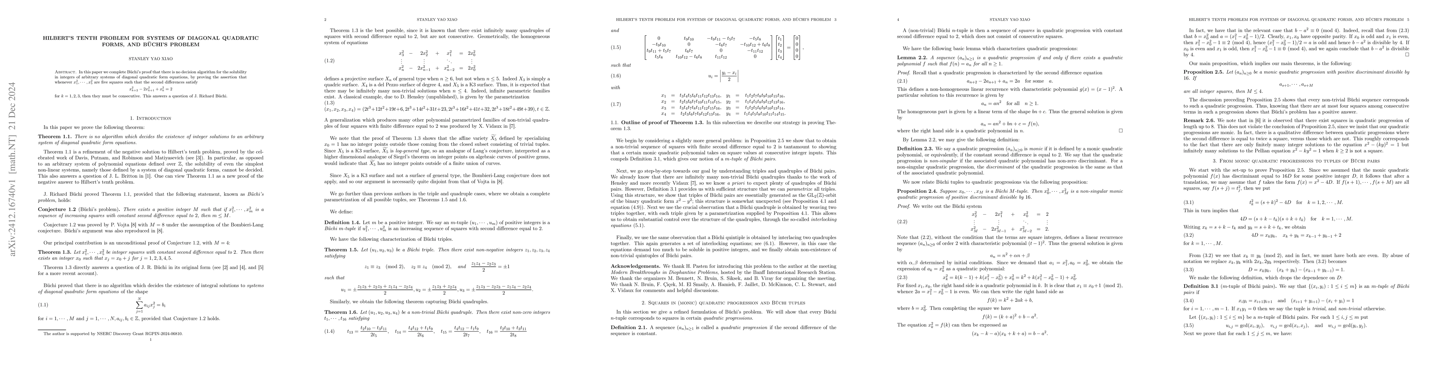 Thumbnail for Hilbert's tenth problem for systems of diagonal quadratic forms, and
  BĂźchi's problem
