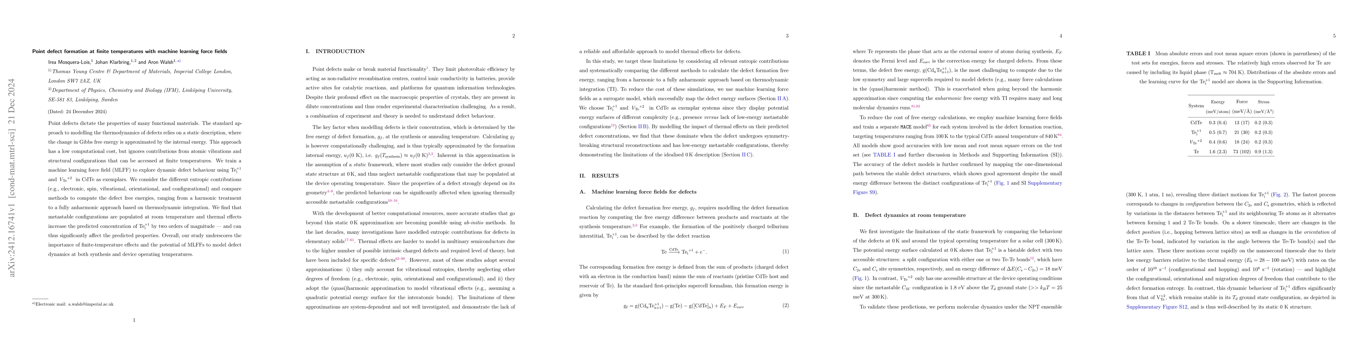 Thumbnail for Point defect formation at finite temperatures with machine learning
  force fields