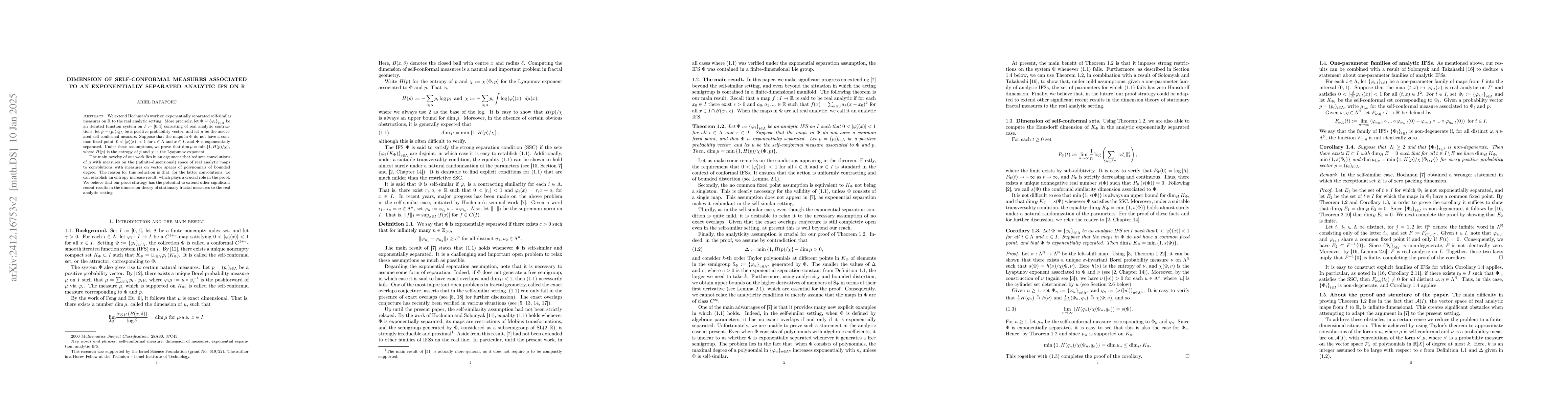 Thumbnail for Dimension of self-conformal measures associated to an exponentially
  separated analytic IFS on $\mathbb{R}$