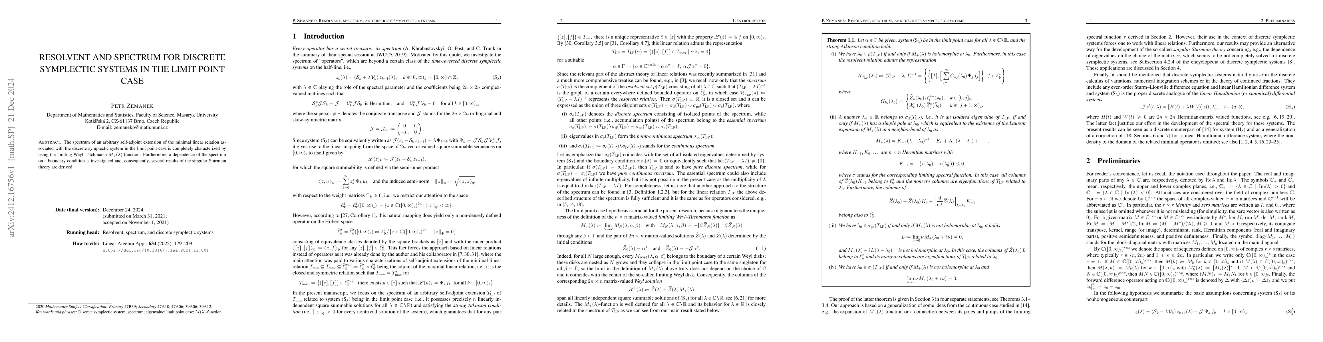 Thumbnail for Resolvent and spectrum for discrete symplectic systems in the limit
  point case