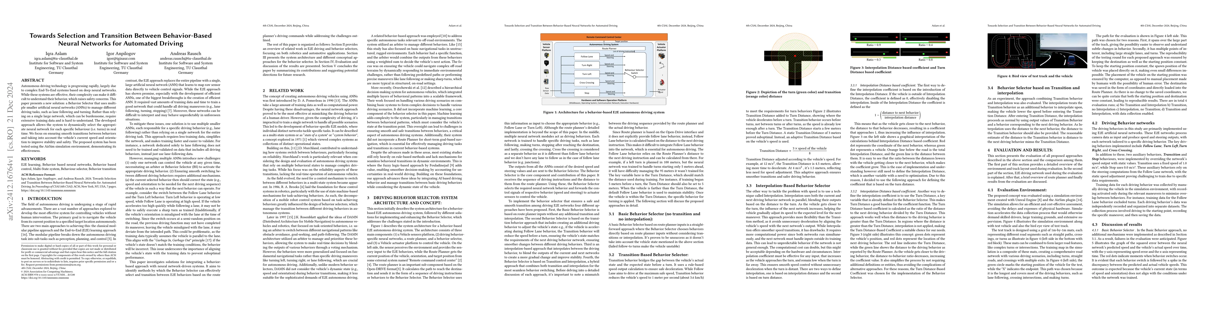 Thumbnail for Towards Selection and Transition Between Behavior-Based Neural Networks
  for Automated Driving