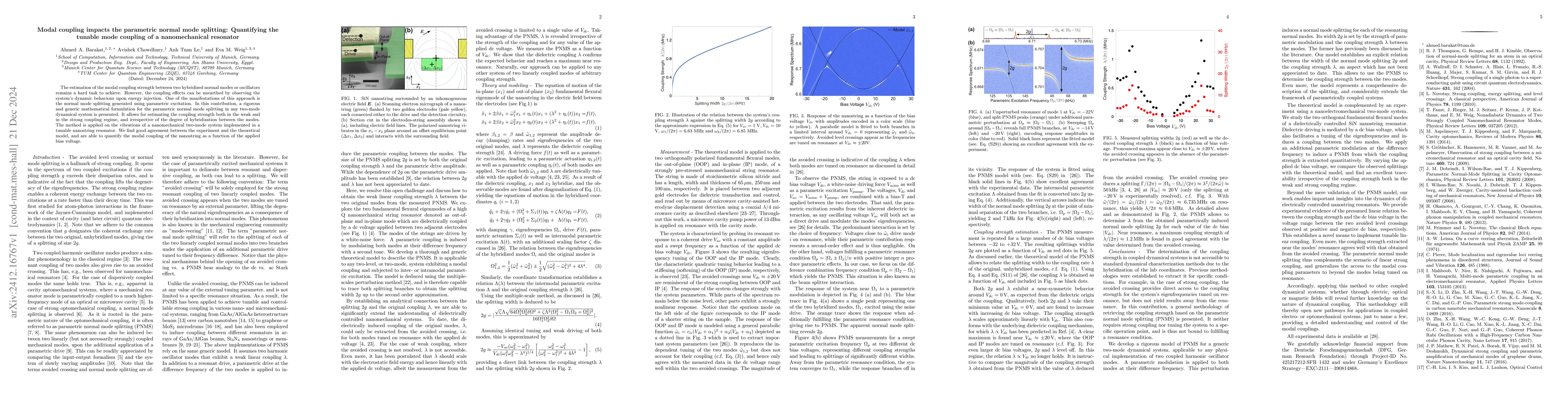Thumbnail for Modal coupling impacts the parametric normal mode splitting: Quantifying
  the tunable mode coupling of a nanomechanical resonator
